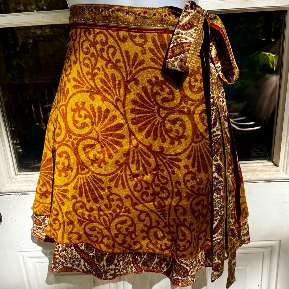 Bohemian Reversible Patterned Wrap Silk Skirt